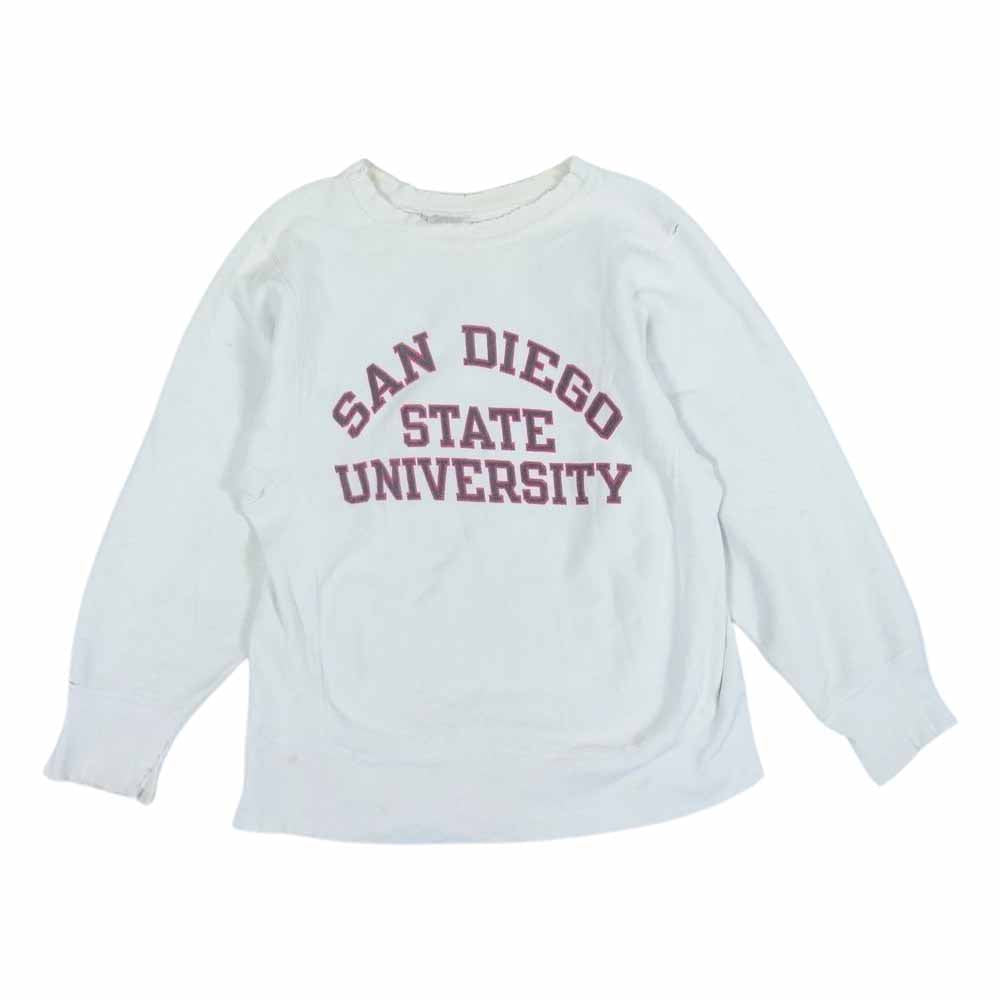 Champion チャンピオン 80s トリコタグ 中期  SAN DIEGO STATE UNIVERSITY カレッジ ロゴ プリント リバースウィーブ スウェット トレーナー ホワイト系 S【中古】