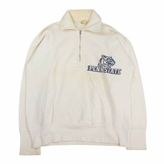 Champion チャンピオン 60s 大文字ランタグ 上段CHAMPION FALCONジップ ハーフジップ PENN STATE プリント スウェット ホワイト系 L【中古】