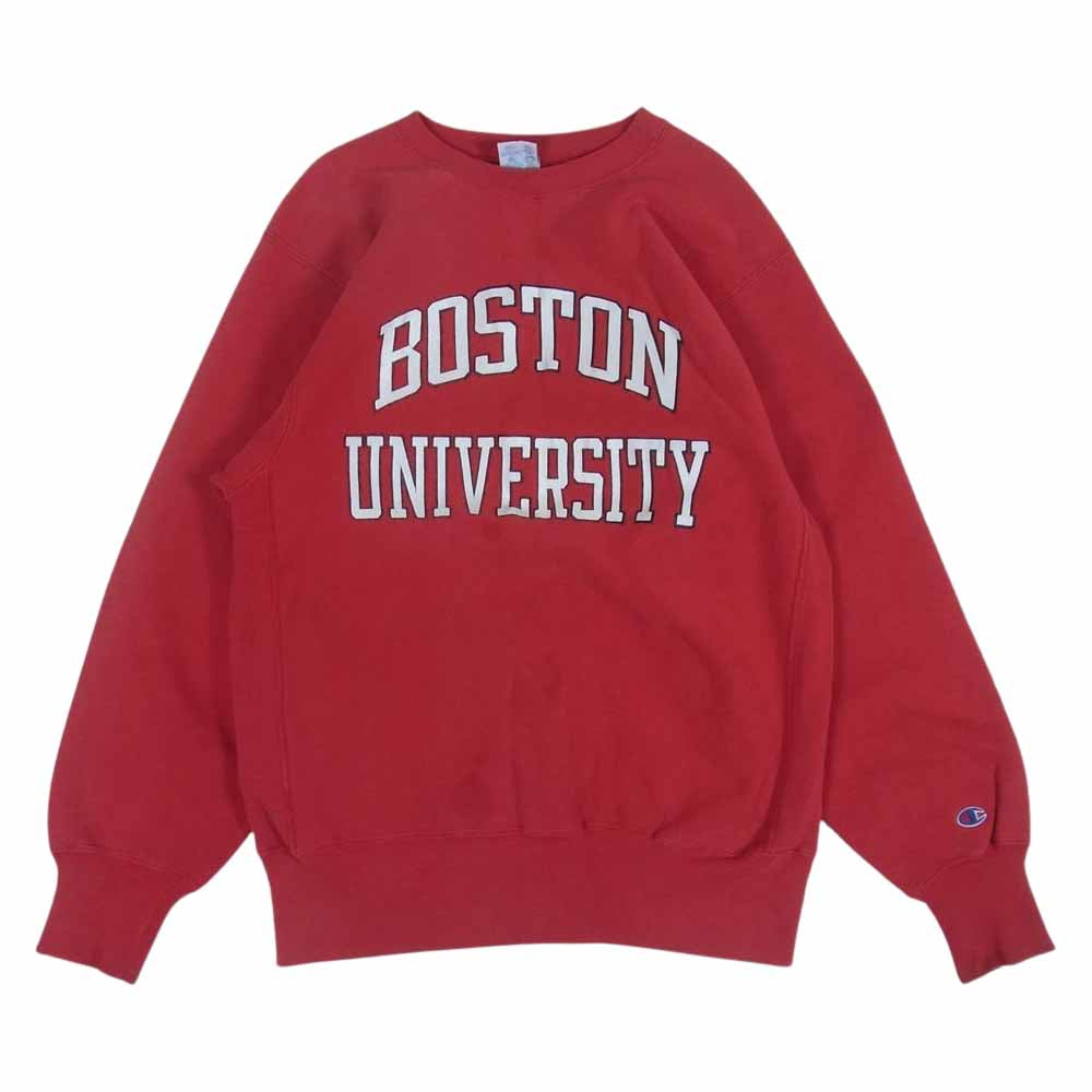 Champion チャンピオン 90s BOSTON UNIVERSITY カレッジ ロゴ プリント リバースウィーブ スウェット トレーナー レッド系 L【中古】