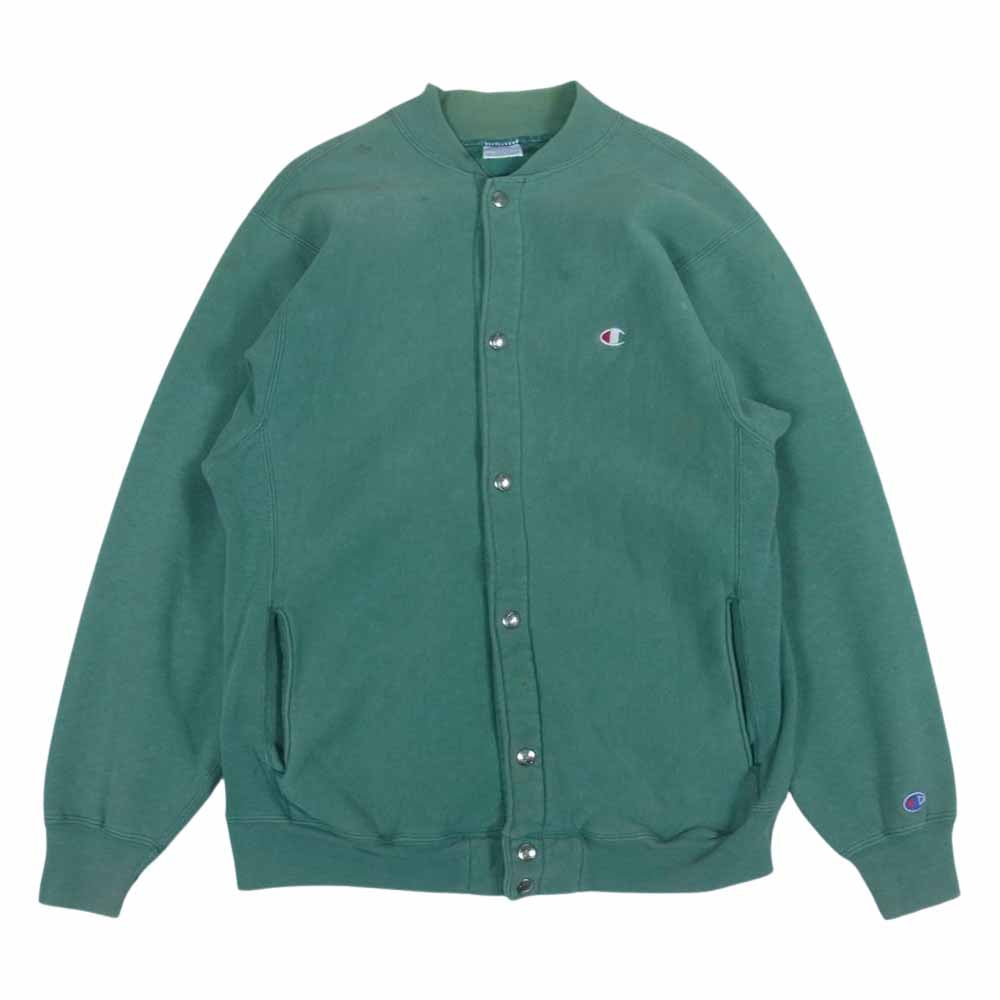 Champion チャンピオン 90s スナップ ボタン 背面 ロゴ刺繍 リバースウィーブ スウェット カーディガン グリーン系 L【中古】