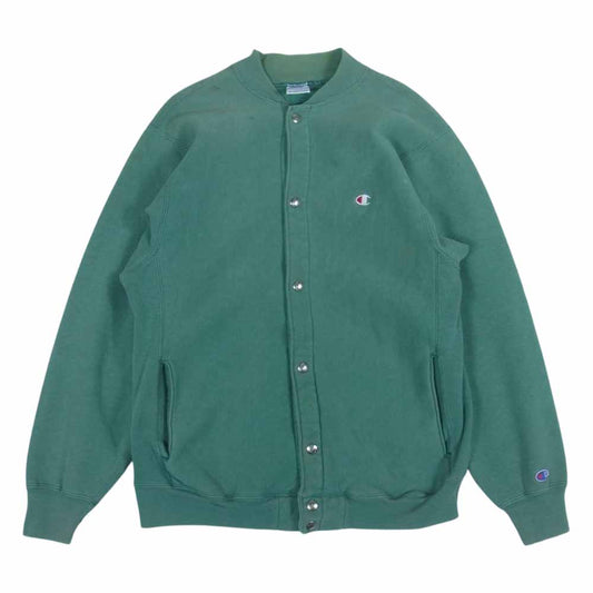 Champion チャンピオン 90s スナップ ボタン 背面 ロゴ刺繍 リバースウィーブ スウェット カーディガン グリーン系 L【中古】