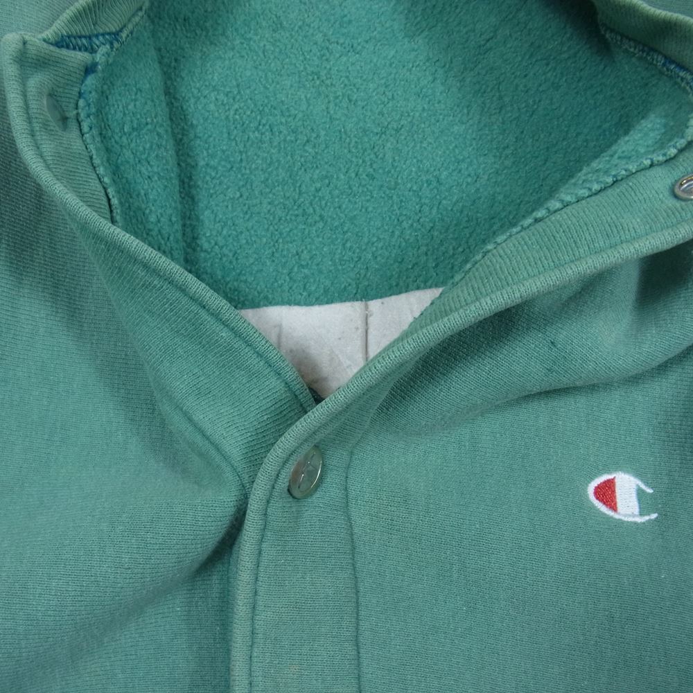 Champion チャンピオン 90s スナップ ボタン 背面 ロゴ刺繍 リバースウィーブ スウェット カーディガン グリーン系 L【中古】