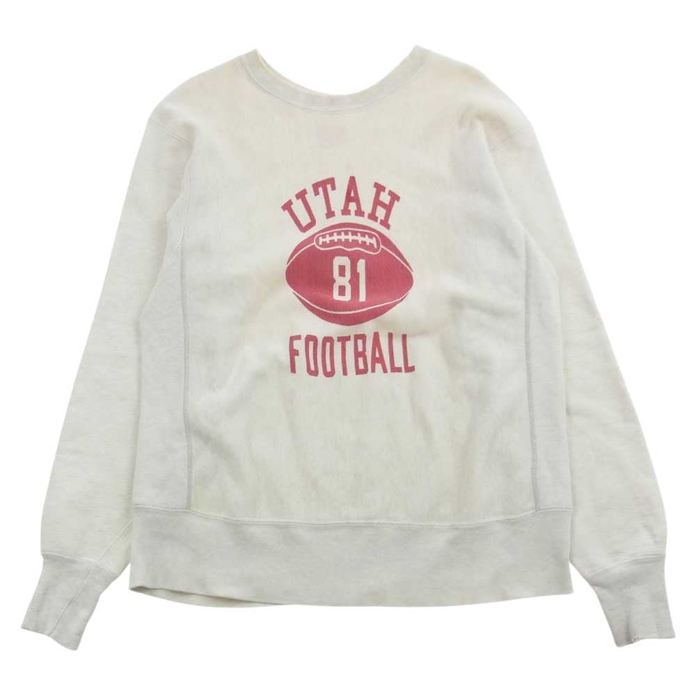 Champion チャンピオン 60s タタキタグ 後期 UTAH FOOTBALL カレッジ 染み込み プリント リバースウィーブ スウェット トレーナー オートミール系 L【中古】