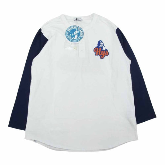 HYSTERIC GLAMOUR ヒステリックグラマー 02203CL01 HYS NINERS ヘンリーネック 7分袖 Tシャツ ホワイト系 ネイビー系 M【新古品】【未使用】【中古】