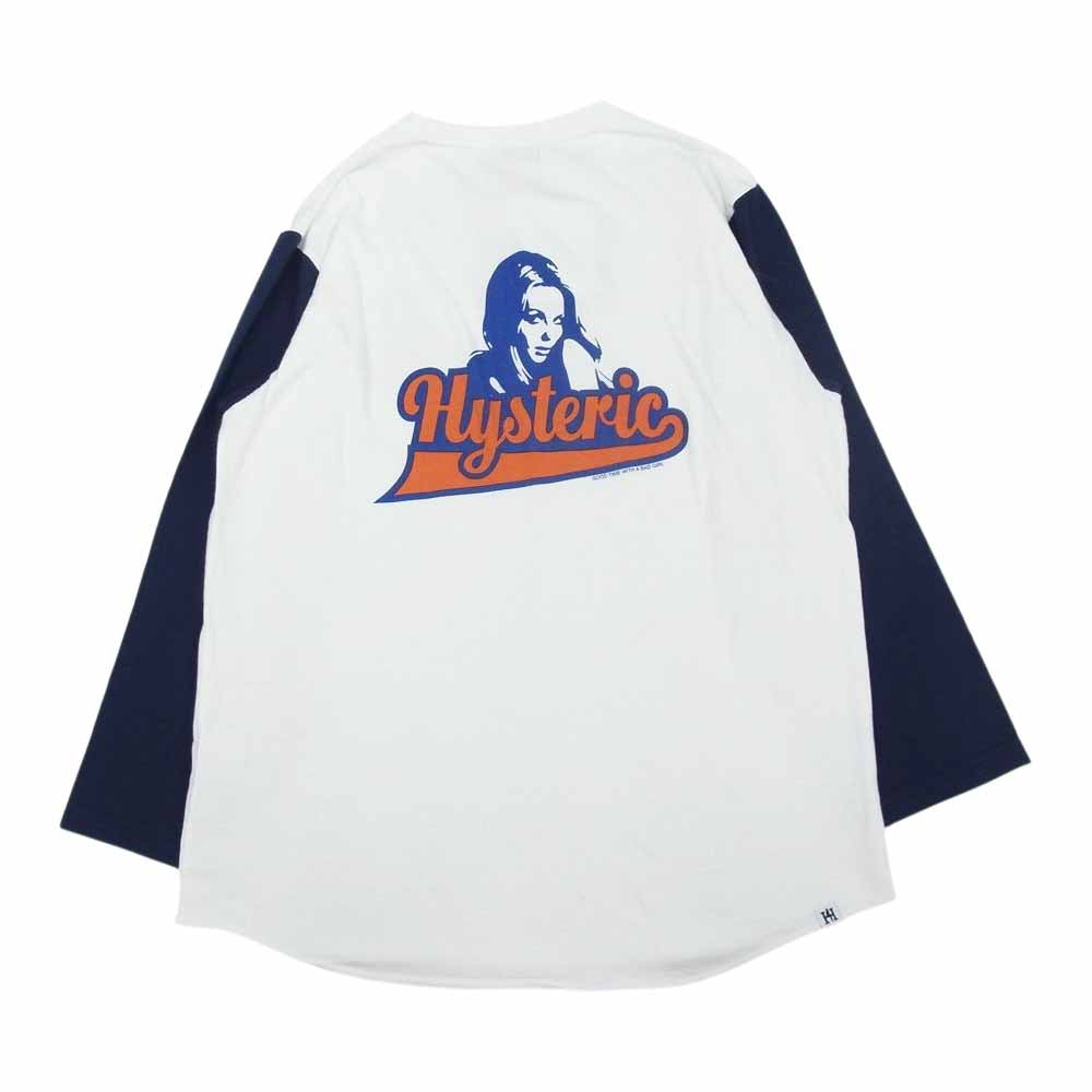HYSTERIC GLAMOUR ヒステリックグラマー 02203CL01 HYS NINERS ヘンリーネック 7分袖 Tシャツ ホワイト系 ネイビー系 M【新古品】【未使用】【中古】