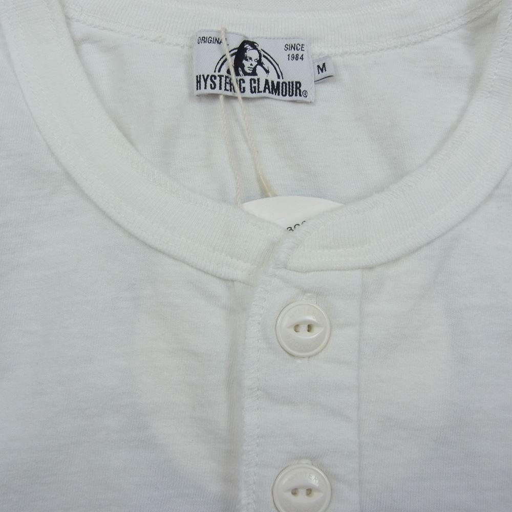 HYSTERIC GLAMOUR ヒステリックグラマー 02203CL01 HYS NINERS ヘンリーネック 7分袖 Tシャツ ホワイト系 ネイビー系 M【新古品】【未使用】【中古】