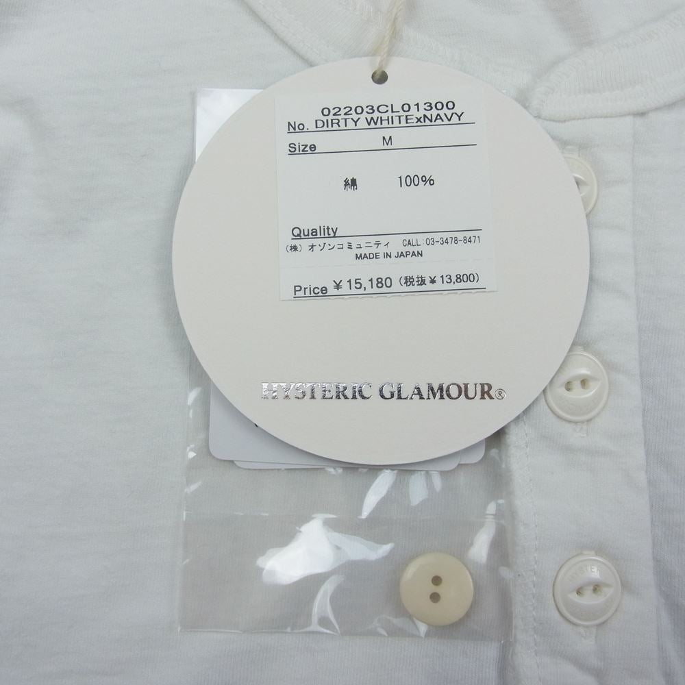 HYSTERIC GLAMOUR ヒステリックグラマー 02203CL01 HYS NINERS ヘンリーネック 7分袖 Tシャツ ホワイト系 ネイビー系 M【新古品】【未使用】【中古】
