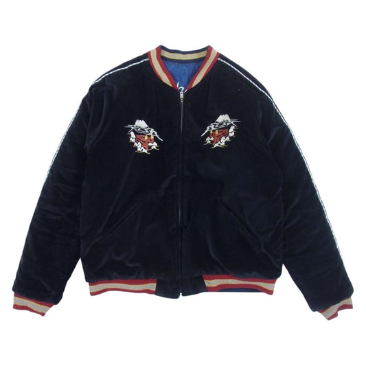 TAILOR TOYO テイラー東洋 TT12827 【難有り】SOUVENIR JACKET TIGER×JAPAN MAP リバーシブル スカジャン 別珍×サテンキルト ジャケット ブラック系 ブルー系 M【中古】