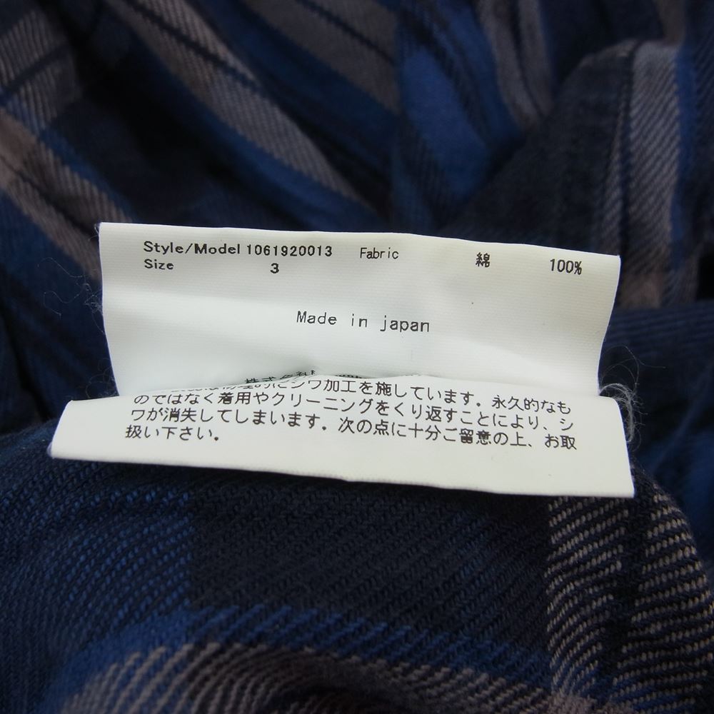 junhashimoto ジュンハシモト 19AW 1061920013 WRINKLE HOOK SHIRTS シワ加工 ネル シャツ 長袖 シャツ ブルー系 3【中古】