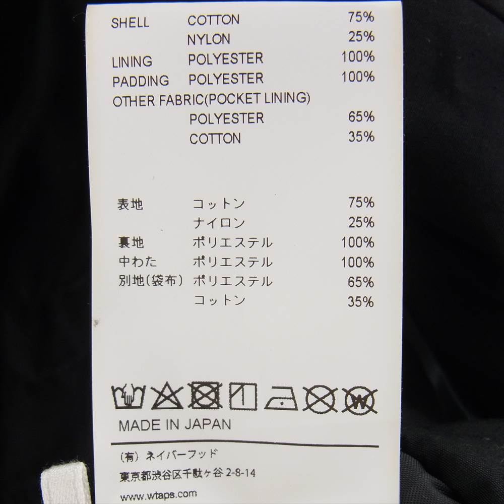 WTAPS ダブルタップス 21AW 212WVDT-JKM05 JACKET NYCO WEATHER ウェザー ジャケット ブラック系 X 03【中古】