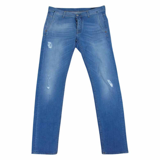 ケアレーベル イタリア製 DREAM 253 SLACK 352 ダメージ加工 ウォッシュ ストレッチ ボタンフライ デニムパンツ ジーンズ インディゴブルー系 34【中古】