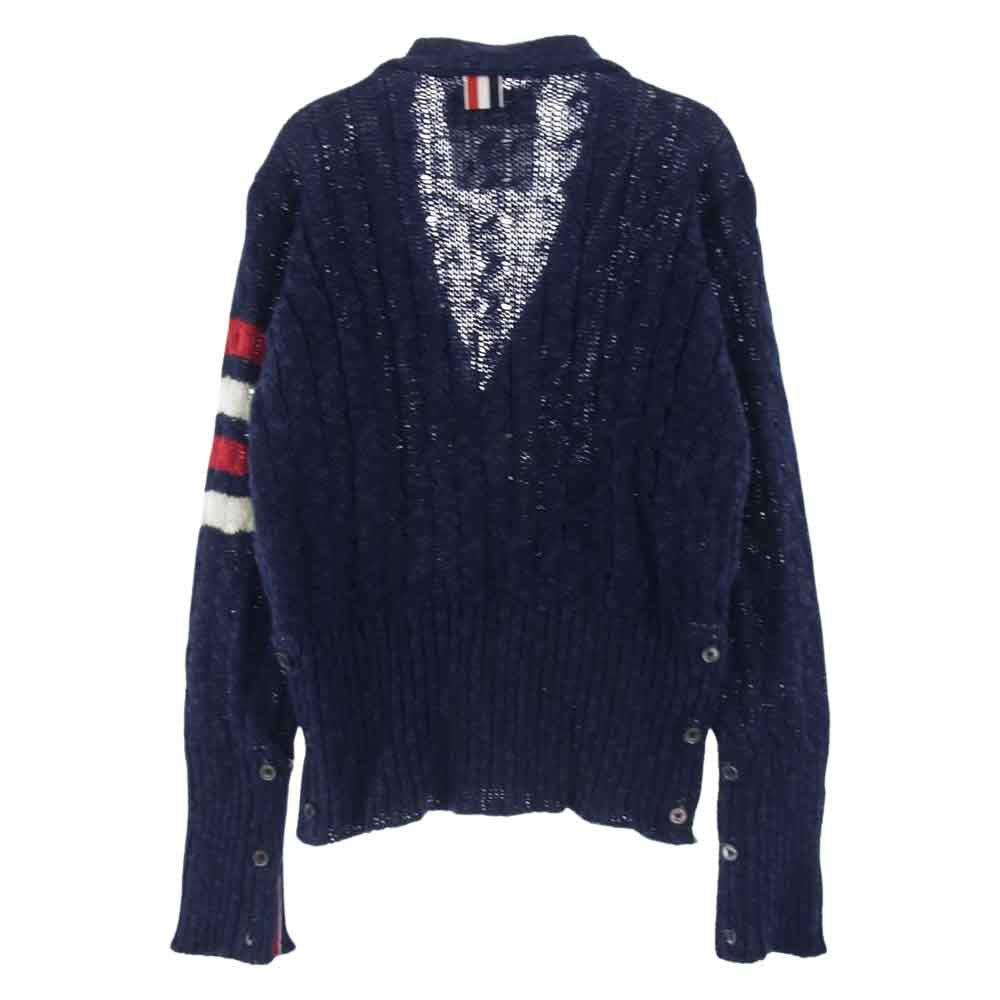 THOM BROWNE トムブラウン 国内正規品 アイルランド製 MKC001CKN006 トリコロールライン ニット カーディガン ネイビー ブルー系【中古】