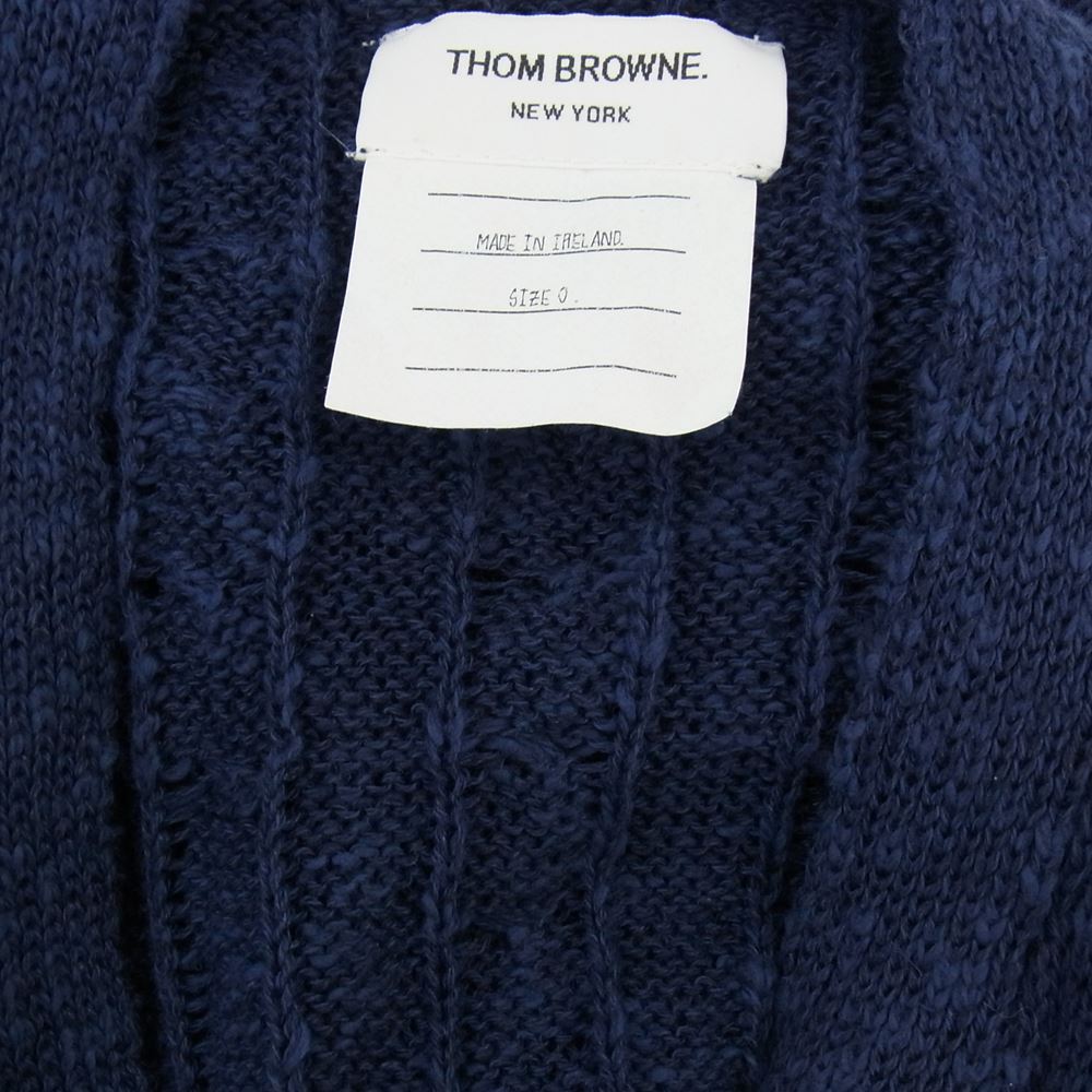 THOM BROWNE トムブラウン 国内正規品 アイルランド製 MKC001CKN006 トリコロールライン ニット カーディガン ネイビー ブルー系【中古】