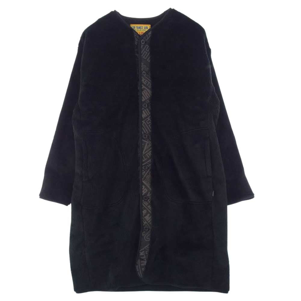 HYSTERIC GLAMOUR ヒステリックグラマー 01213CJ03 DIZZY&MILKY柄 ノーカラー フリース コート ブラック系 FREE【美品】【中古】
