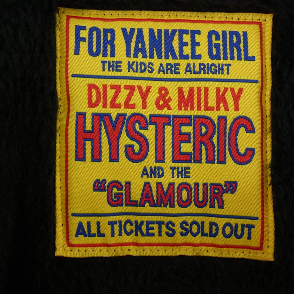 HYSTERIC GLAMOUR ヒステリックグラマー 01213CJ03 DIZZY&MILKY柄 ノーカラー フリース コート ブラック系 FREE【美品】【中古】