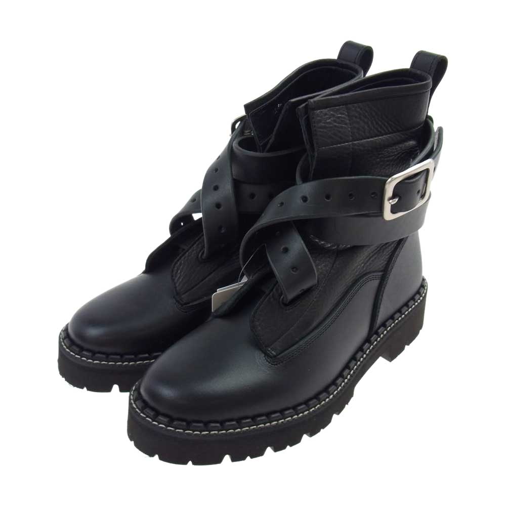 Y's Yohji Yamamoto ワイズ ヨウジヤマモト 20AW YR-E04-704 COMBI LEATHER BELT BOOTS コンビレザー ベルト ブーツ ブラック系 インソール実寸約24cm【新古品】【未使用】【中古】