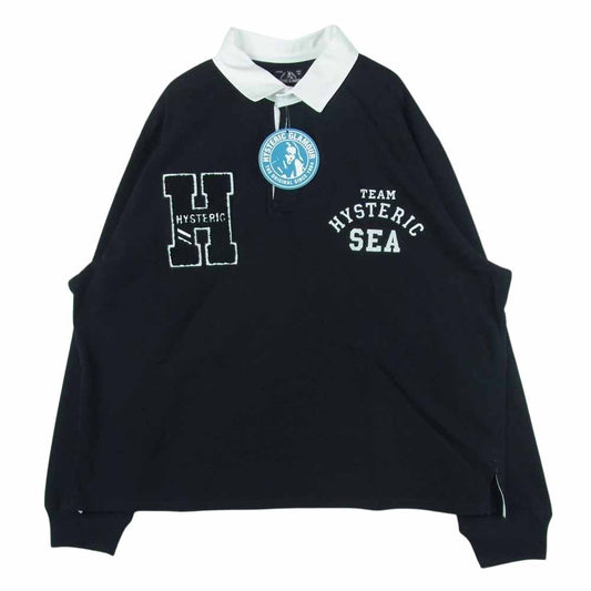 HYSTERIC GLAMOUR ヒステリックグラマー WINDANDSEA ウィンダンシー 21AW WDS-HYS-3-05 02213ZI05 TEAM HYSTERIC RUGBY SHIRT チームヒステリック ラグビー ラガー シャツ 長袖 ブラック系 L【極上美品】【中古】