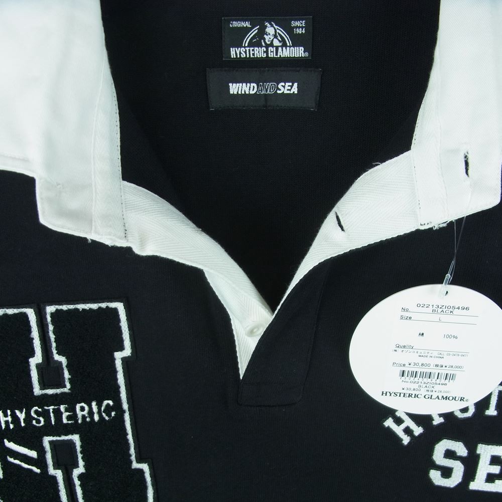 HYSTERIC GLAMOUR ヒステリックグラマー WINDANDSEA ウィンダンシー 21AW WDS-HYS-3-05 02213ZI05 TEAM HYSTERIC RUGBY SHIRT チームヒステリック ラグビー ラガー シャツ 長袖 ブラック系 L【極上美品】【中古】