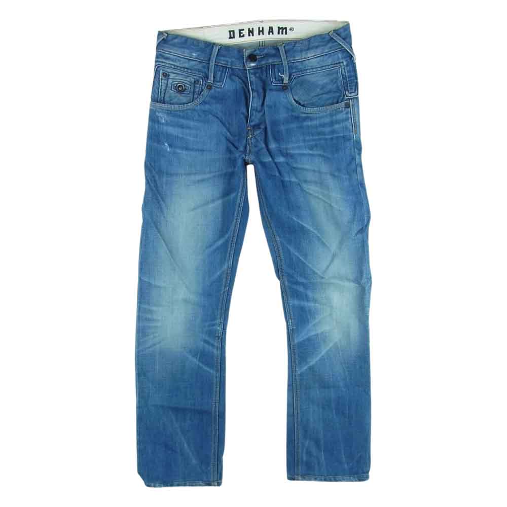 デンハム 5ポケット デニム パンツ コットン 牛革 チュニジア製 インディゴブルー系 W29【中古】