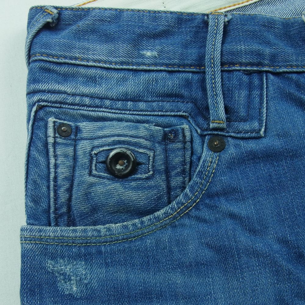 デンハム 5ポケット デニム パンツ コットン 牛革 チュニジア製 インディゴブルー系 W29【中古】