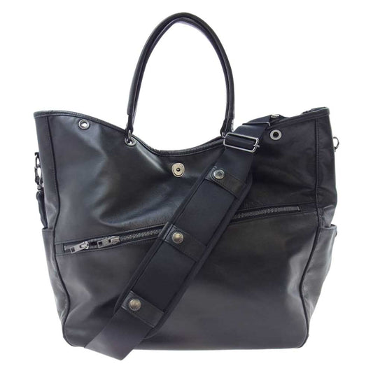 LUGGAGE LABEL ラゲッジレーベル LINER LEATHER 2WAY TOTE BAG ライナーレザー トート ショルダー バッグ ブラック系【中古】