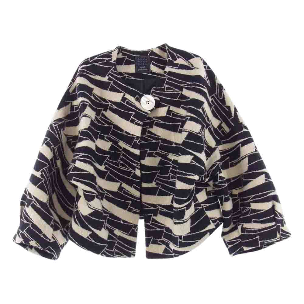 mina perhonen ミナペルホネン MA2137 Stream Jacket ストリーム シルク混 ウール ノーカラー ジャケット ブラック系 ホワイト系 36【中古】