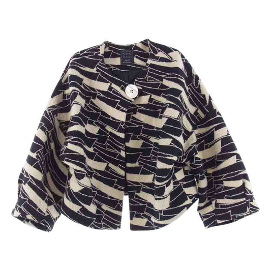 mina perhonen ミナペルホネン MA2137 Stream Jacket ストリーム シルク混 ウール ノーカラー ジャケット ブラック系 ホワイト系 36【中古】