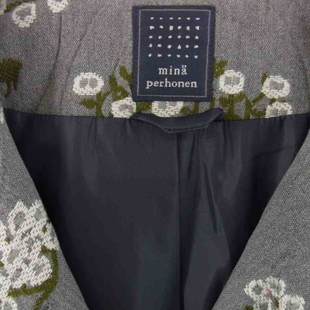 mina perhonen ミナペルホネン NA6224 bloom 刺繍 エンブロイダリー キルティング ノーカラー コート グレー系 36【中古】