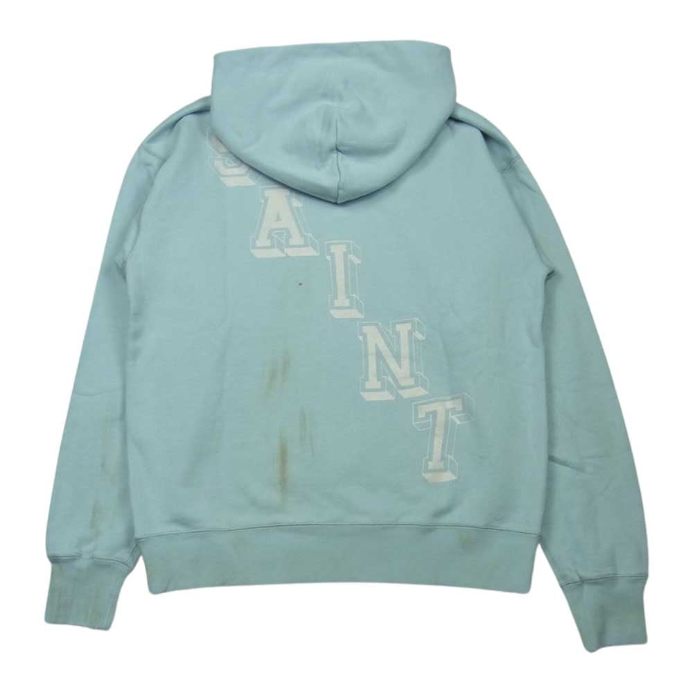 セントマイケル 21SS SM-S21-0000-042 Hoodie Angel ダメージ加工 エンジェル プリント スウェット パーカー ライトブルー系 L【美品】【中古】