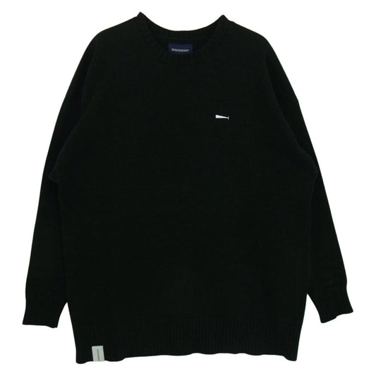 DESCENDANT ディセンダント JEU COTTON KNIT ワンポイント クルー ネック ニット  ブラック系 2【中古】