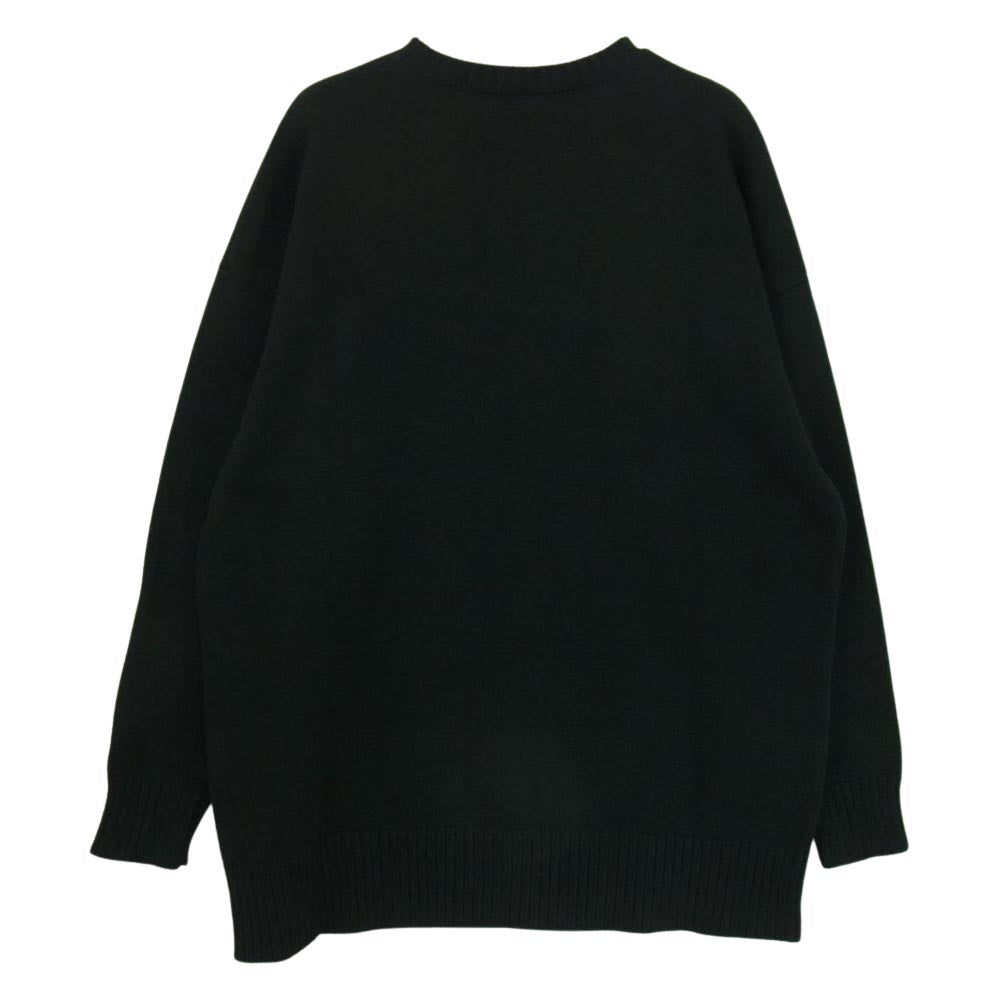 DESCENDANT ディセンダント JEU COTTON KNIT ワンポイント クルー ネック ニット  ブラック系 2【中古】