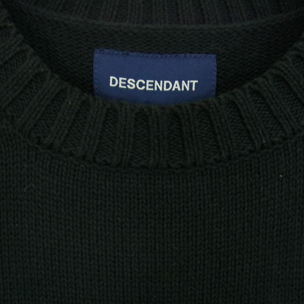 DESCENDANT ディセンダント JEU COTTON KNIT ワンポイント クルー ネック ニット  ブラック系 2【中古】