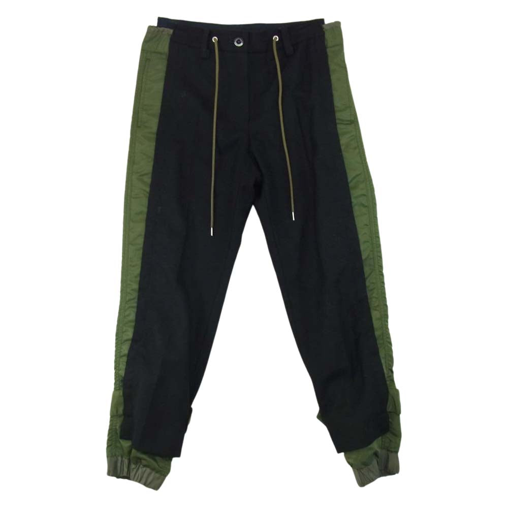 Sacai サカイ 18-04039 ウール ナイロンツイル 切替 パネル ドッキング パンツ ネイビー系 1【中古】