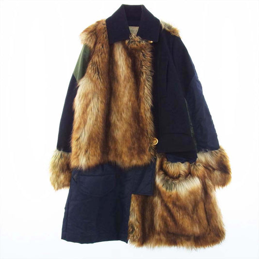 Sacai サカイ 18-04032 Military Coat Faux Fur Panel ミリタリー フェイク ファー パネル ドッキング ナイロン ウール コート ネイビー系 カーキ系 1【中古】