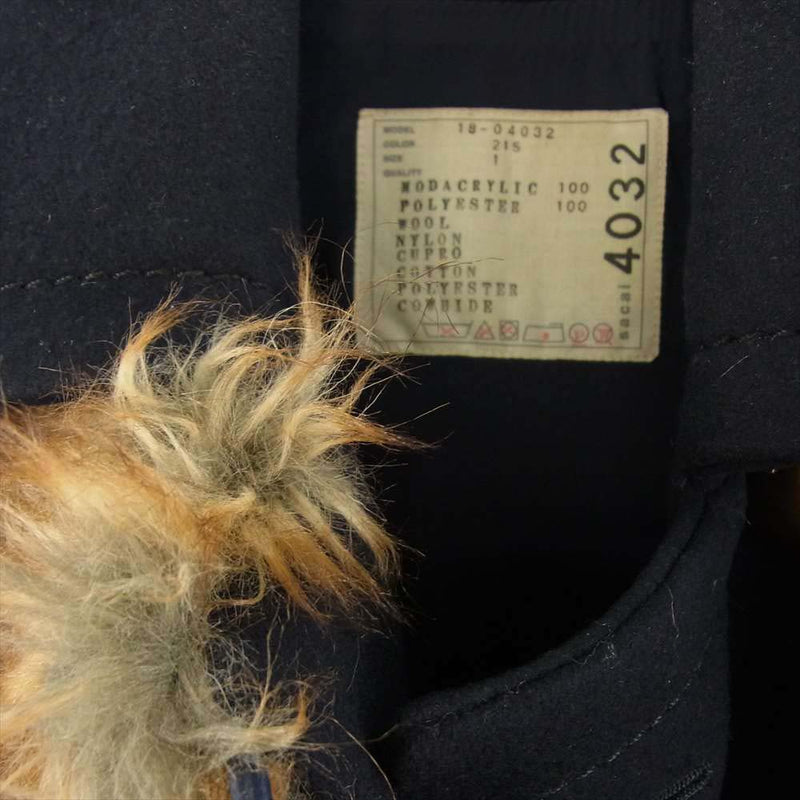 Sacai サカイ 18-04032 Military Coat Faux Fur Panel ミリタリー フェイク ファー パネル ドッキング ナイロン ウール コート ネイビー系 カーキ系 1【中古】