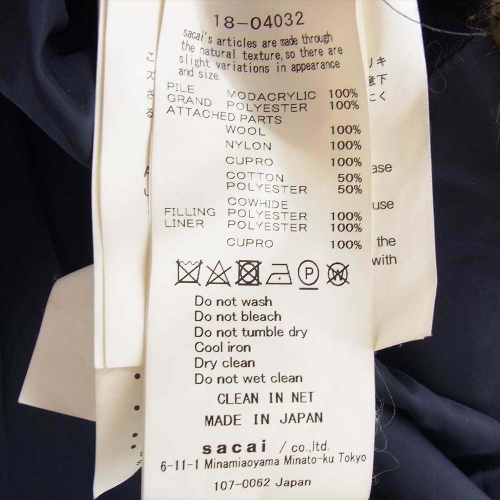 Sacai サカイ 18-04032 Military Coat Faux Fur Panel ミリタリー フェイク ファー パネル ドッキング ナイロン ウール コート ネイビー系 カーキ系 1【中古】
