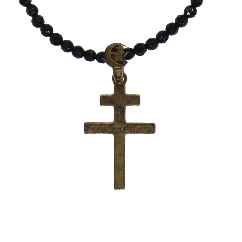 クレセントルナ クロス オニキス ペンダント ネックレス ブラック系 ゴールド系【中古】