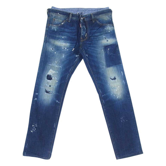 DSQUARED2 ディースクエアード S71LA0822 S30309 Cool guy jean ダメージ リペア 加工 ダブルウエスト デニム パンツ インディゴブルー系 48【中古】