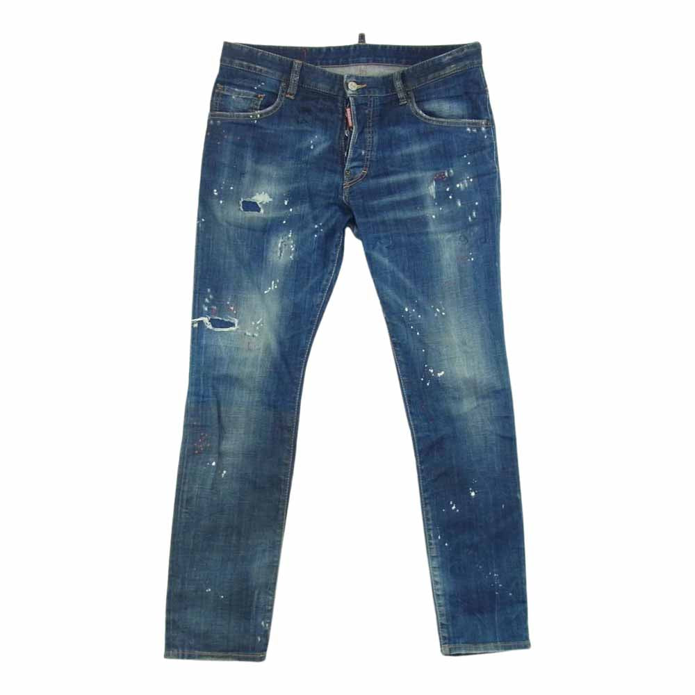 DSQUARED2 ディースクエアード S74LB0593 S30342 HONEY BABY WASH SKATER JEAN ペイント ダメージ 加工 デニムパンツ インディゴブルー系 48【中古】