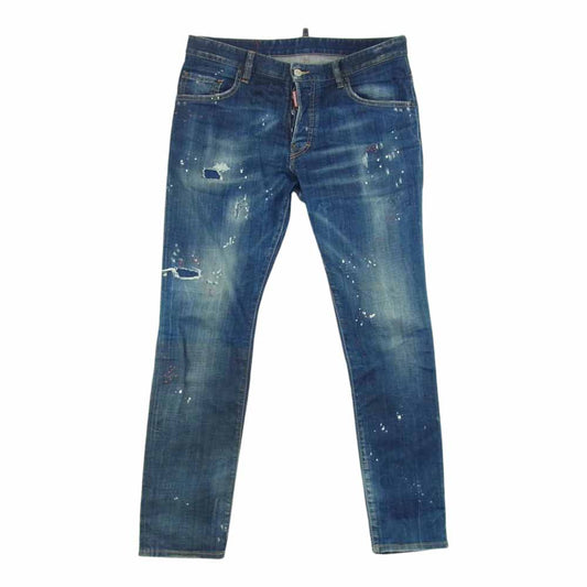 DSQUARED2 ディースクエアード S74LB0593 S30342 HONEY BABY WASH SKATER JEAN ペイント ダメージ 加工 デニムパンツ インディゴブルー系 48【中古】