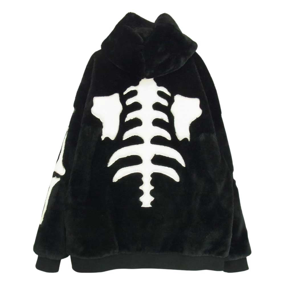 VANSON バンソン ロゴワッペン ボーン フェイクファー フルジップ フーデッド ZIP ジャケット パーカー ブラック系 XXL【中古】