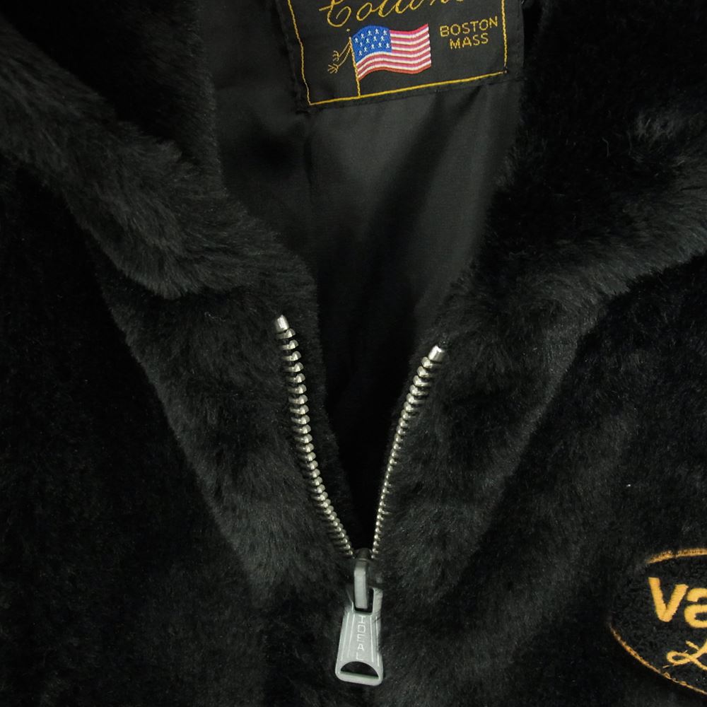 VANSON バンソン ロゴワッペン ボーン フェイクファー フルジップ フーデッド ZIP ジャケット パーカー ブラック系 XXL【中古】