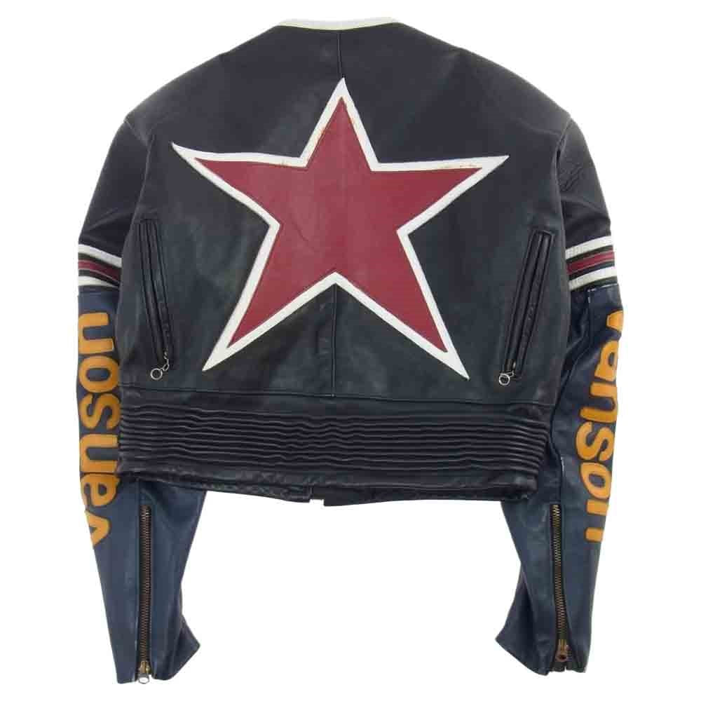 VANSON バンソン USA製 RACE JACKET PATCHES ワンスター レザー ワッペン シングル レーシング ライダースジャケット ブラック系 42【中古】
