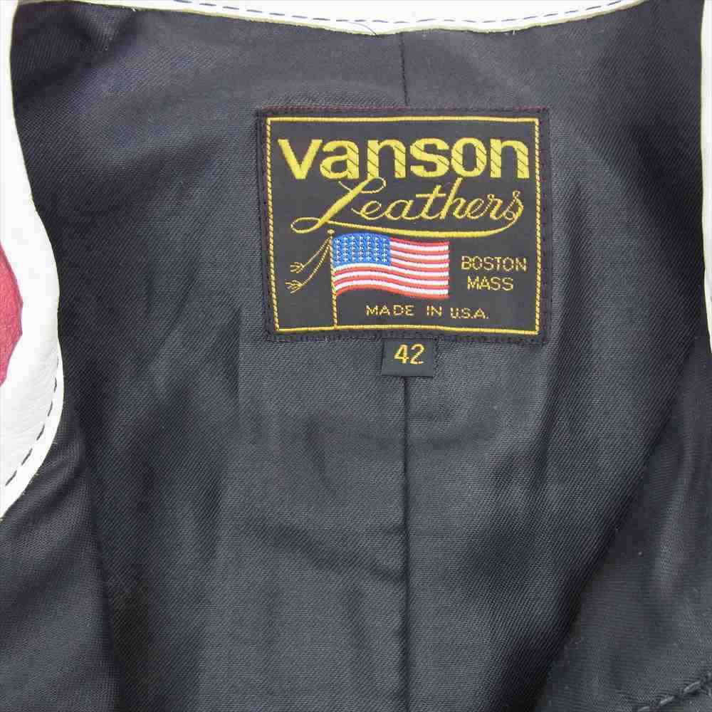 VANSON バンソン USA製 RACE JACKET PATCHES ワンスター レザー ワッペン シングル レーシング ライダースジャケット ブラック系 42【中古】