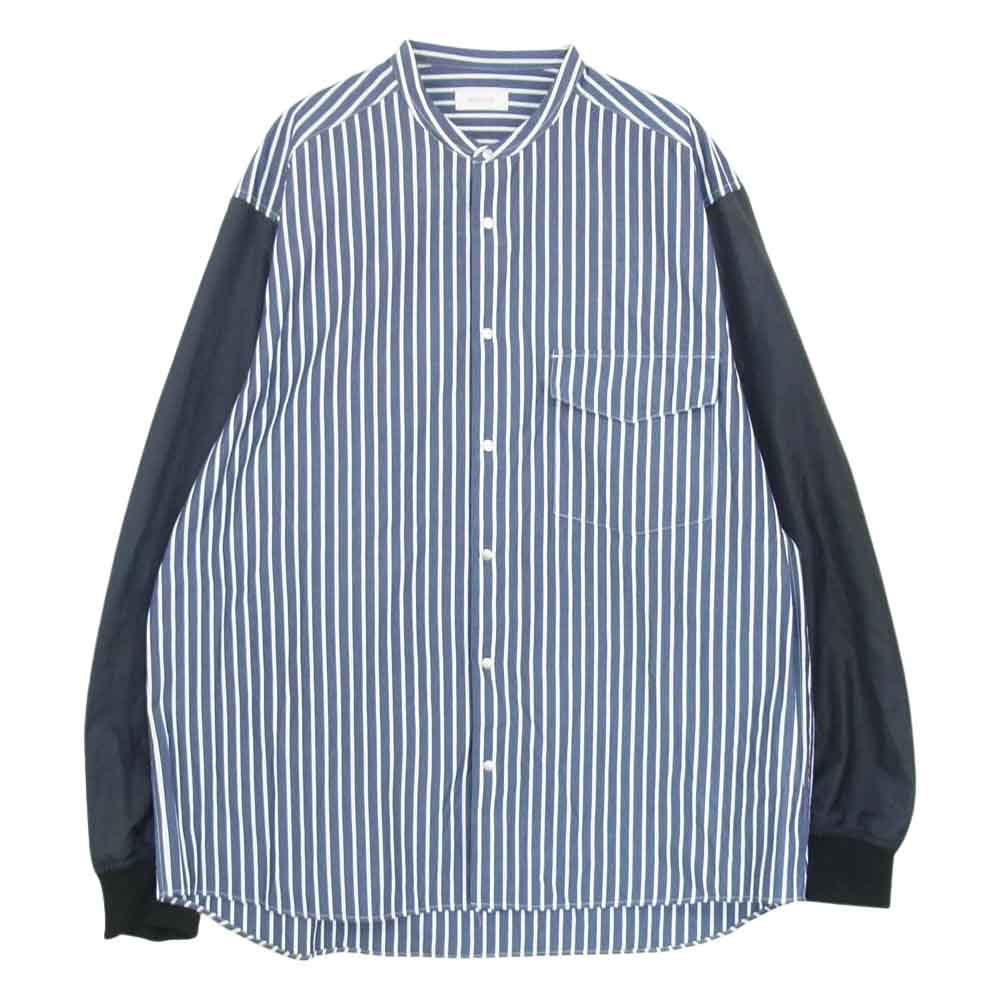 アンルート 21AW 7311-299-0065 袖切替 ストライプ バンドカラー 長袖 シャツ ネイビー系 3【中古】