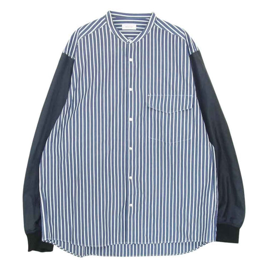 アンルート 21AW 7311-299-0065 袖切替 ストライプ バンドカラー 長袖 シャツ ネイビー系 3【中古】