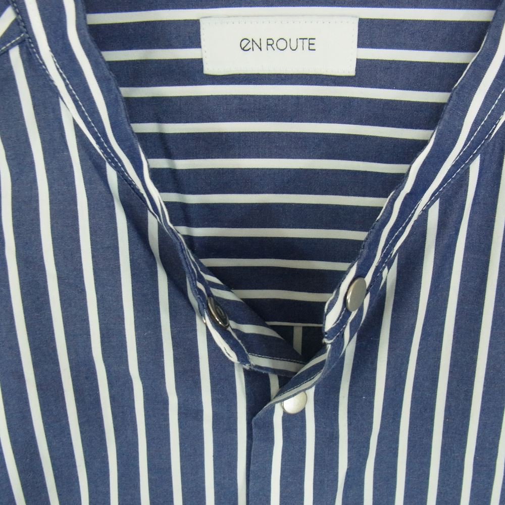 アンルート 21AW 7311-299-0065 袖切替 ストライプ バンドカラー 長袖 シャツ ネイビー系 3【中古】