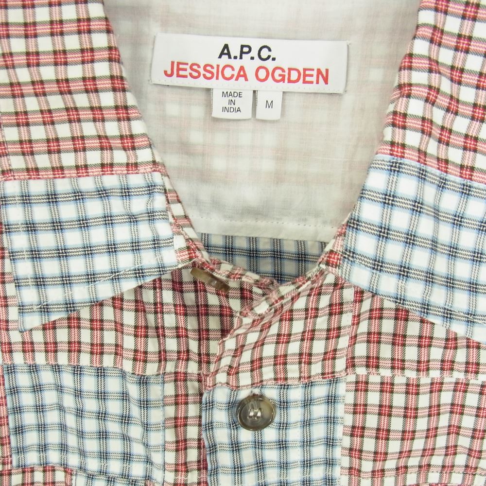 A.P.C. アーペーセー 22AW 24223-1-72051 国内正規品 JESSICA OGDEN ジェシカオグデン パッチワーク チェック オーバー 長袖 シャツ レッド系 M【中古】
