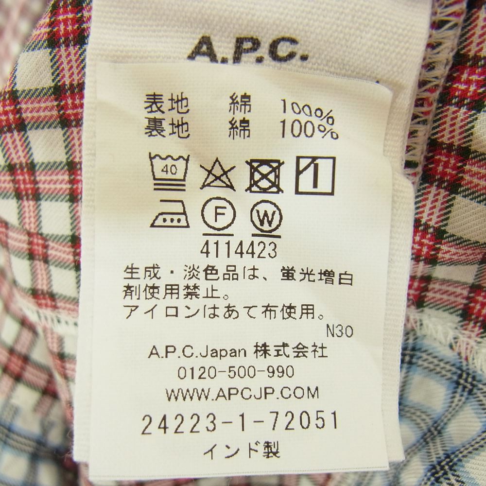 A.P.C. アーペーセー 22AW 24223-1-72051 国内正規品 JESSICA OGDEN ジェシカオグデン パッチワーク チェック オーバー 長袖 シャツ レッド系 M【中古】