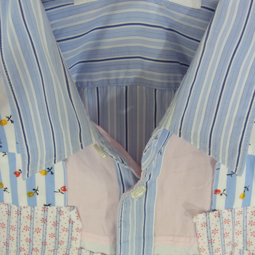 COMME des GARCONS コムデギャルソン SHIRT S20066 フラワー パッチワーク ストライプ 長袖 シャツ ライトブルー系 M【中古】